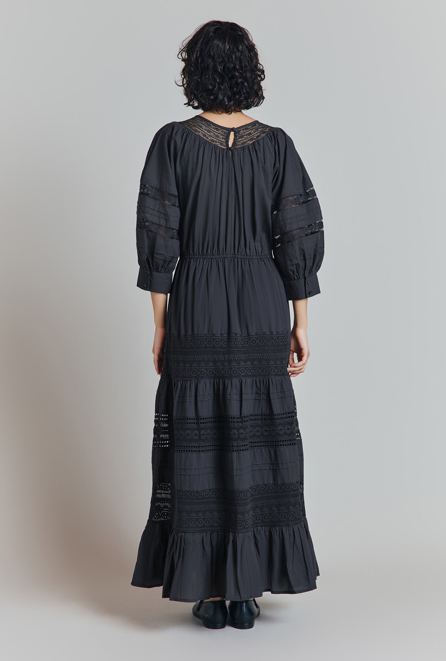 Leoni Lace Trim Cotton Midi Dress