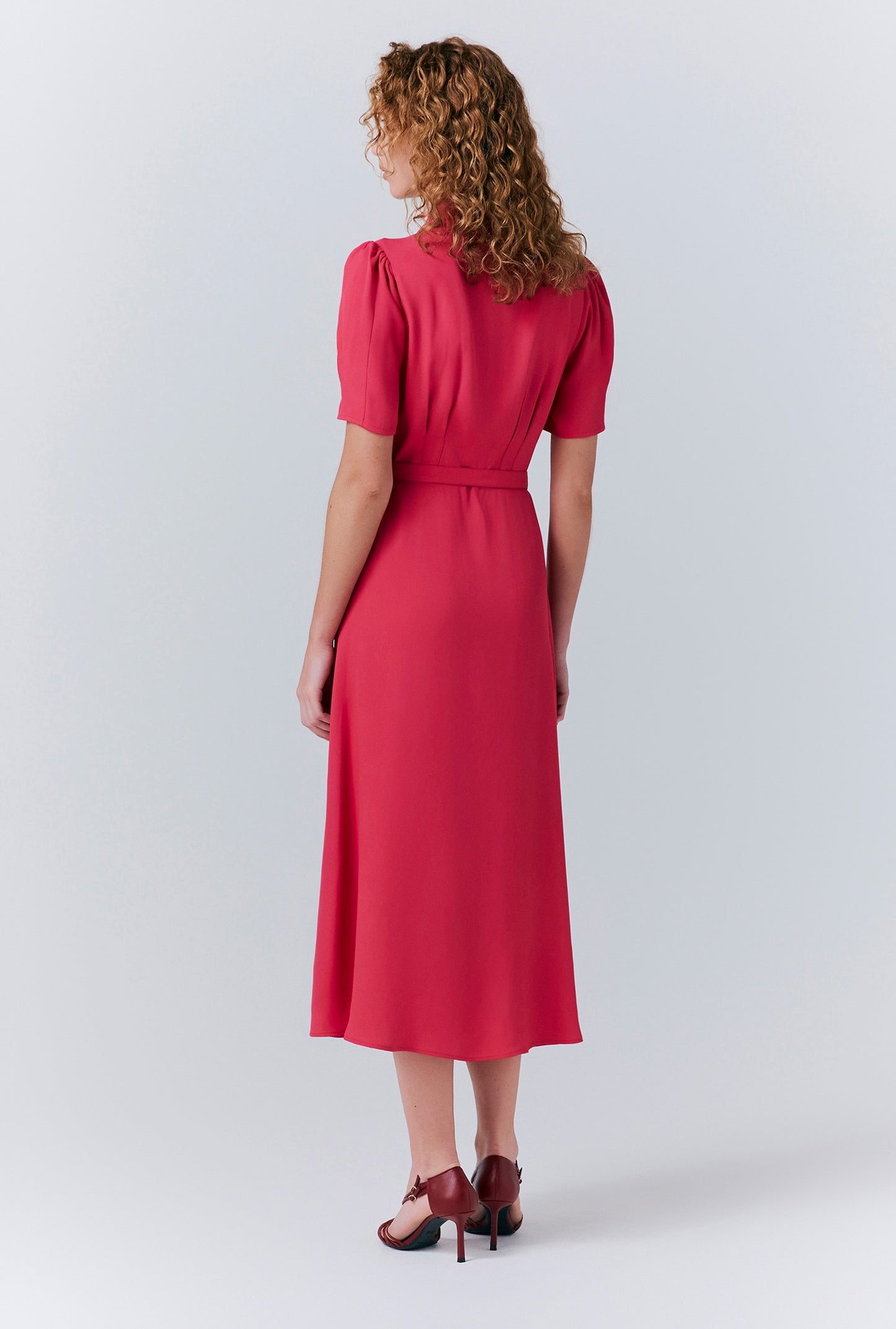 Rowan Button Crepe Midi Tea Dress