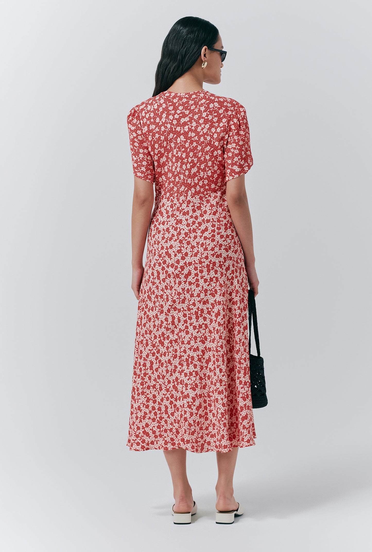 Lulu Crepe Floral Midi Tea Dress