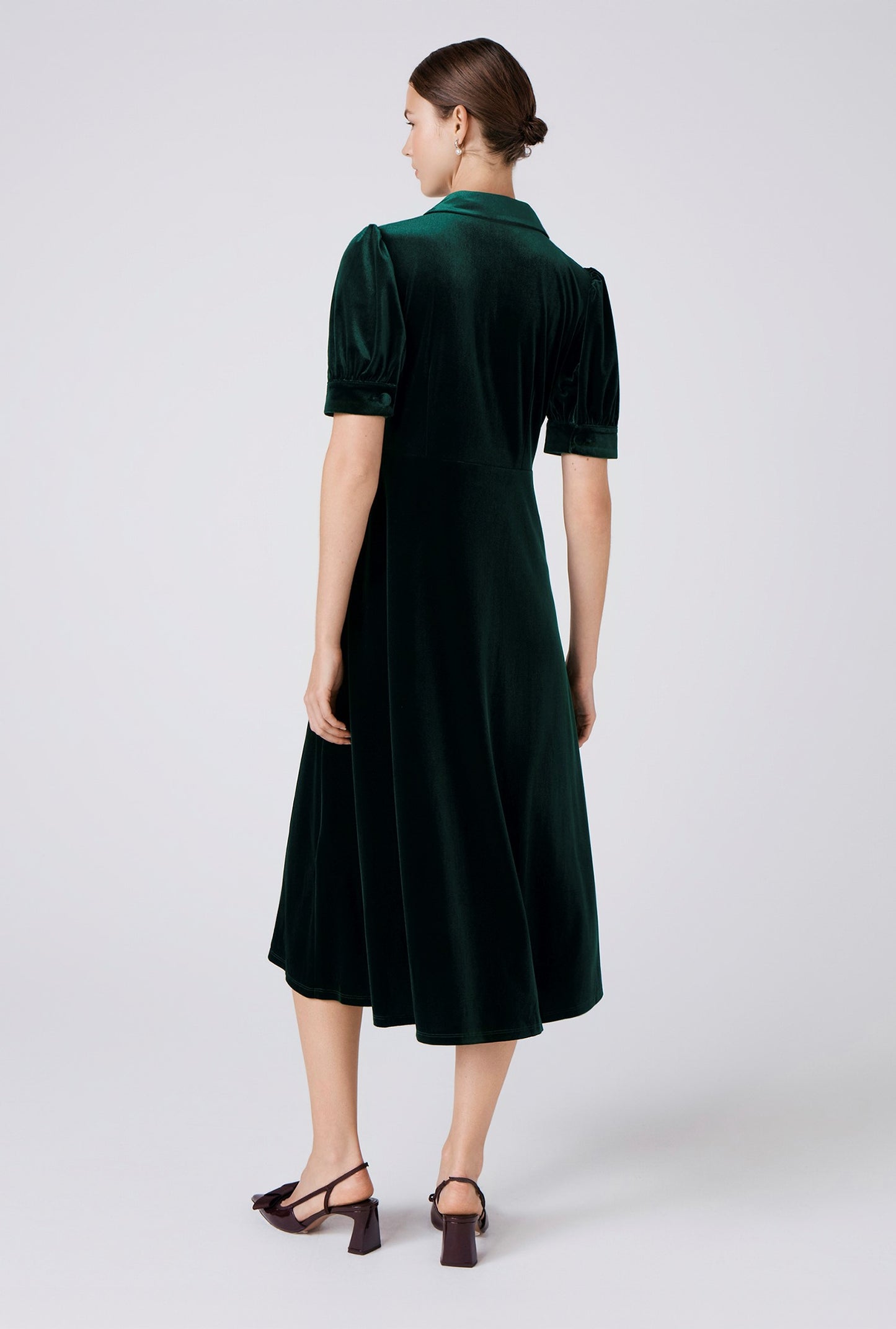 Wilma Velvet Collared Neck Midi Tea Dress