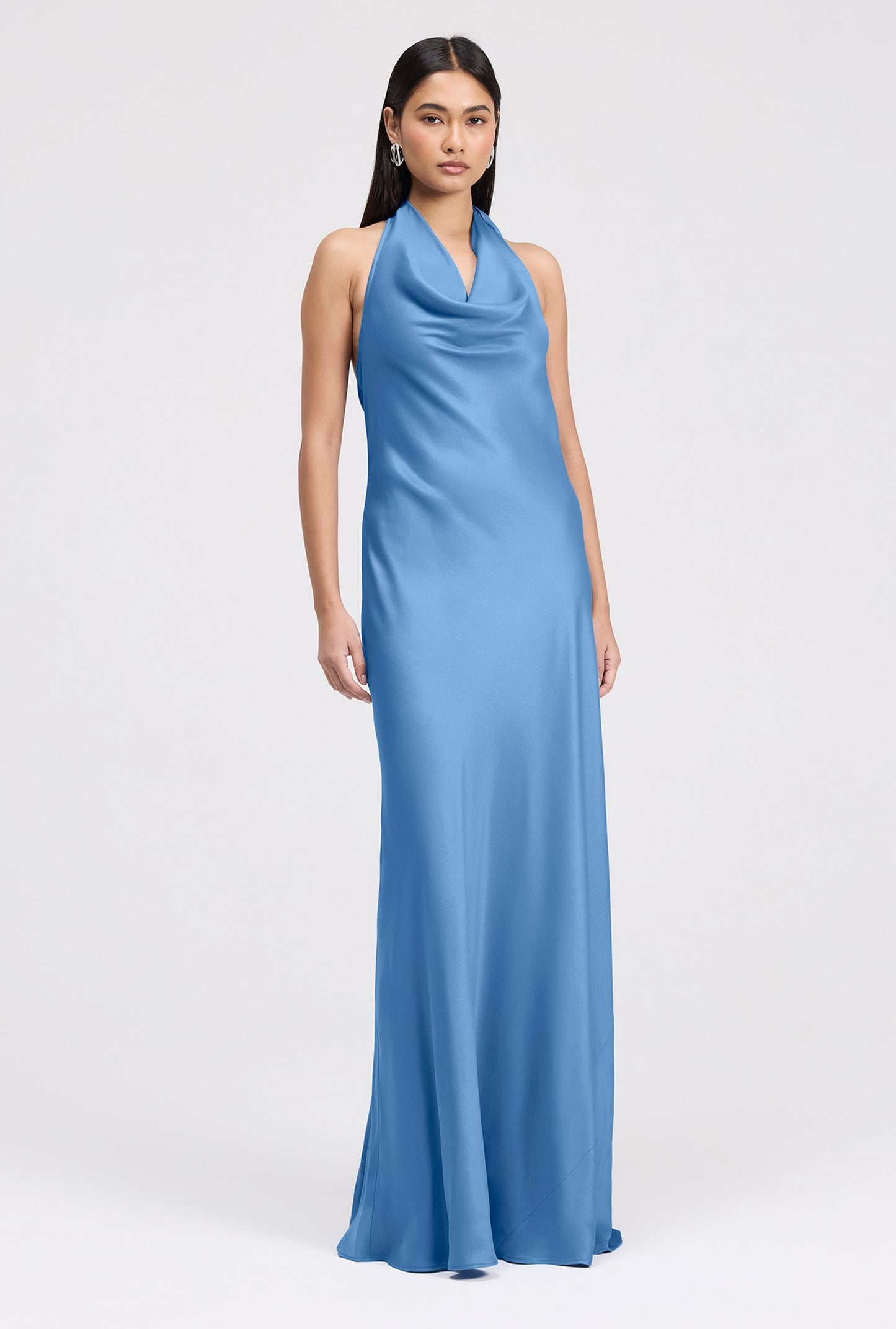 Elara Cowl Front Satin Maxi Dress