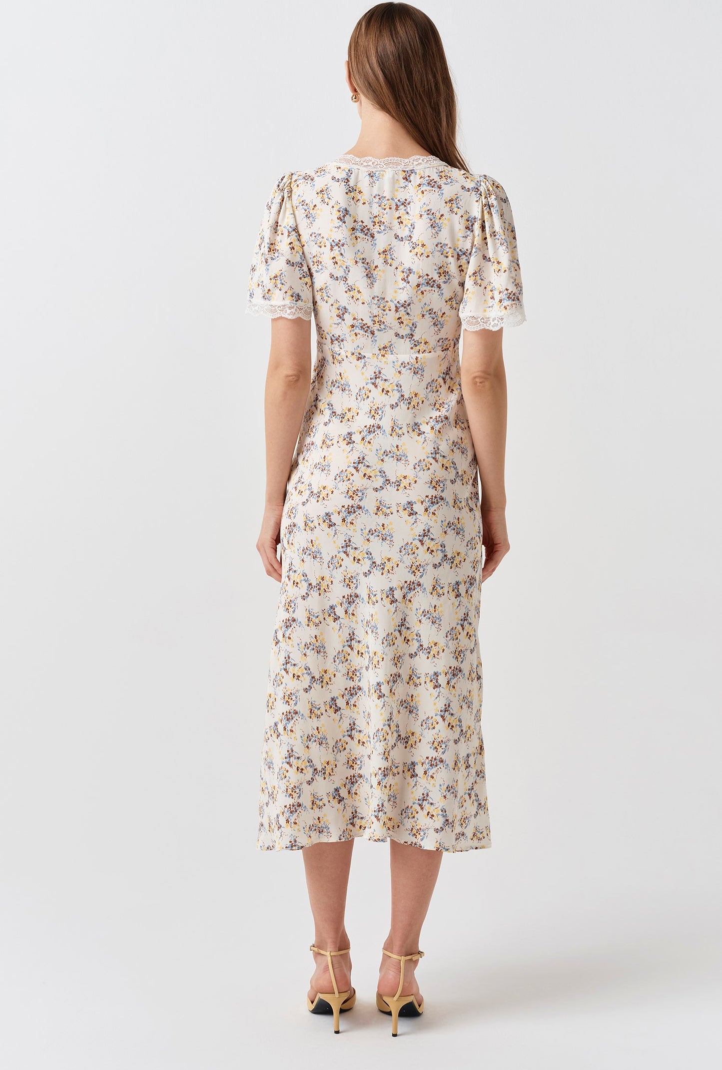 Belle Floral Lace Crepe Midi Dress