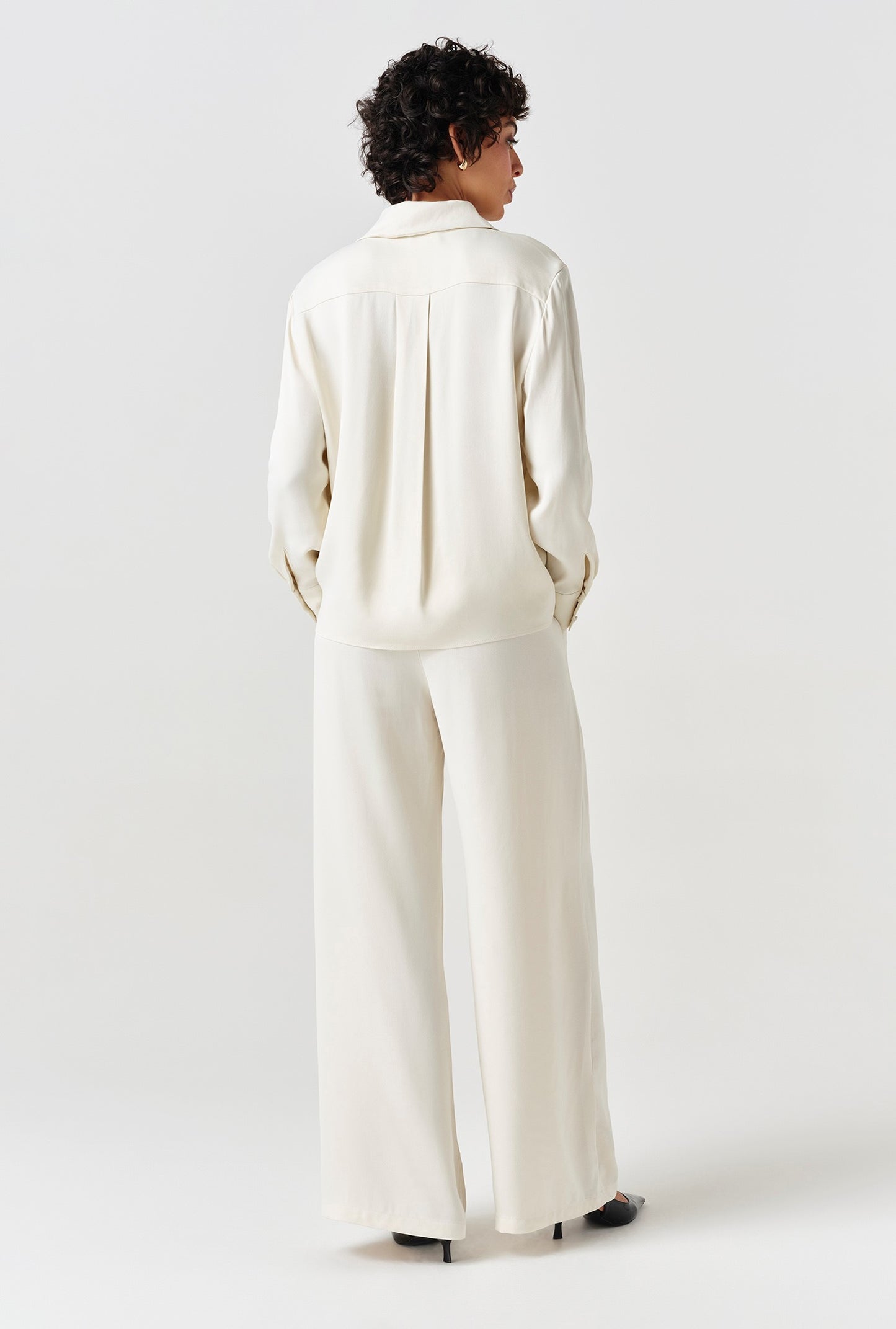 Andie Pleated Wide Leg Satin Trousers