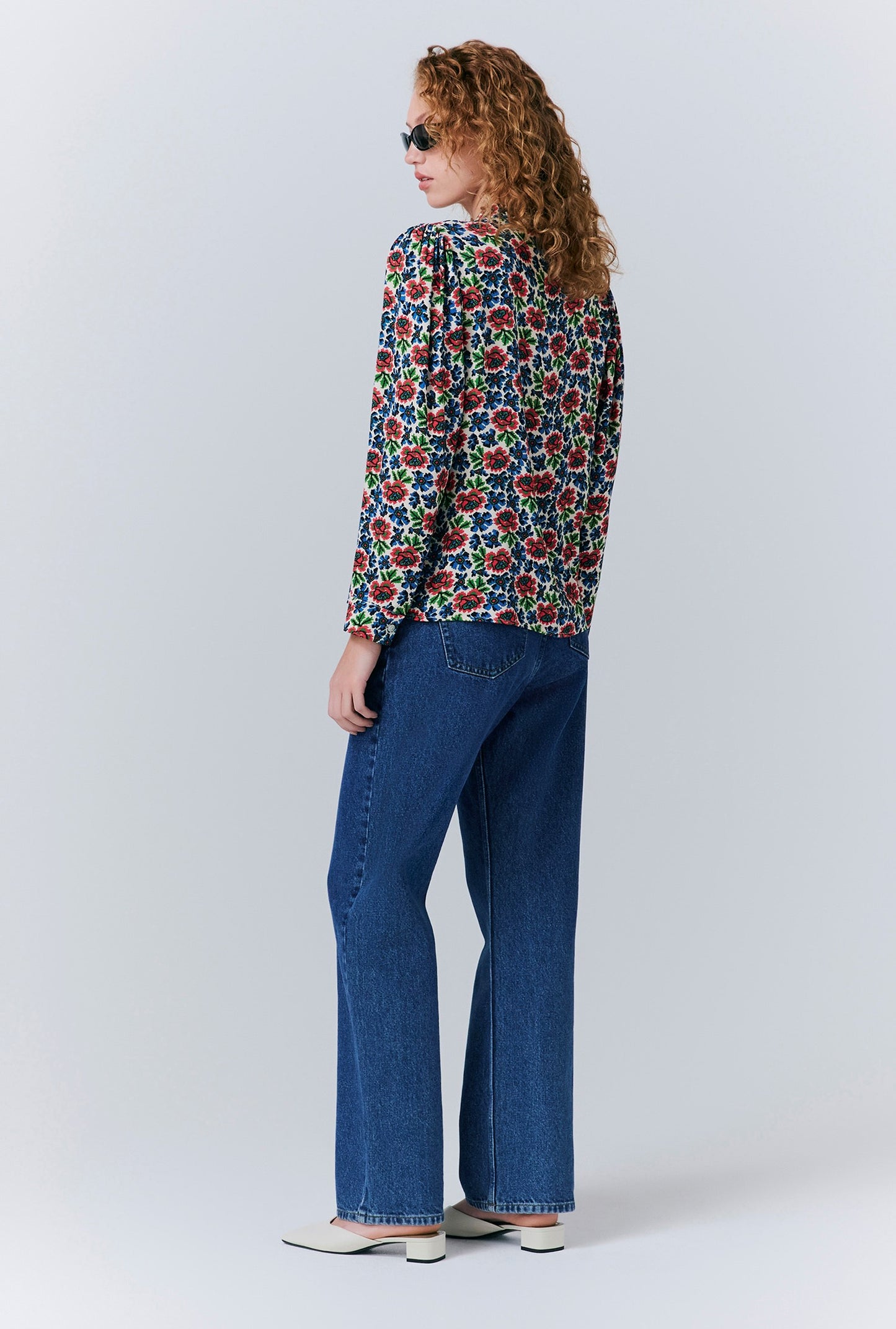 Lydie Crepe Floral Button Up Blouse
