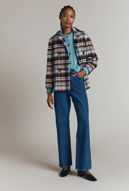 Daphne Checkered Wool Blend Duffle Jacket