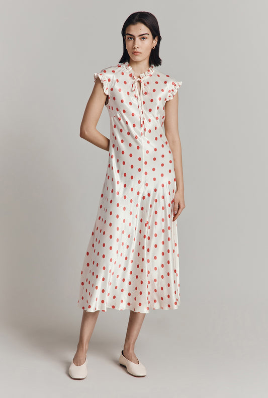Cicely Polka Dot Satin Midi Dress