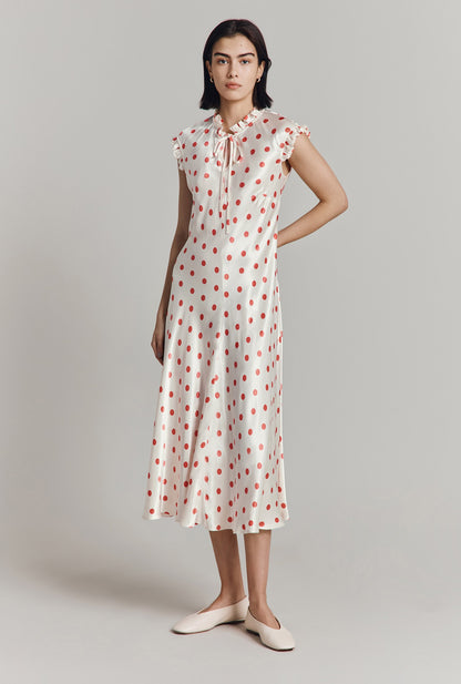 Cicely Polka Dot Satin Midi Dress