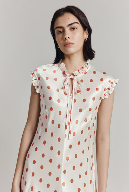 Cicely Polka Dot Satin Midi Dress