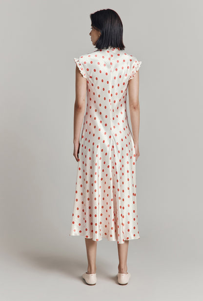 Cicely Polka Dot Satin Midi Dress