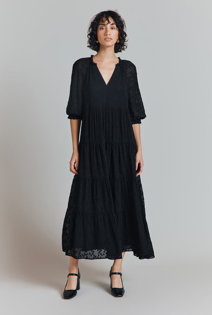 Bea Georgette Jacquard Tiered Midi Dress