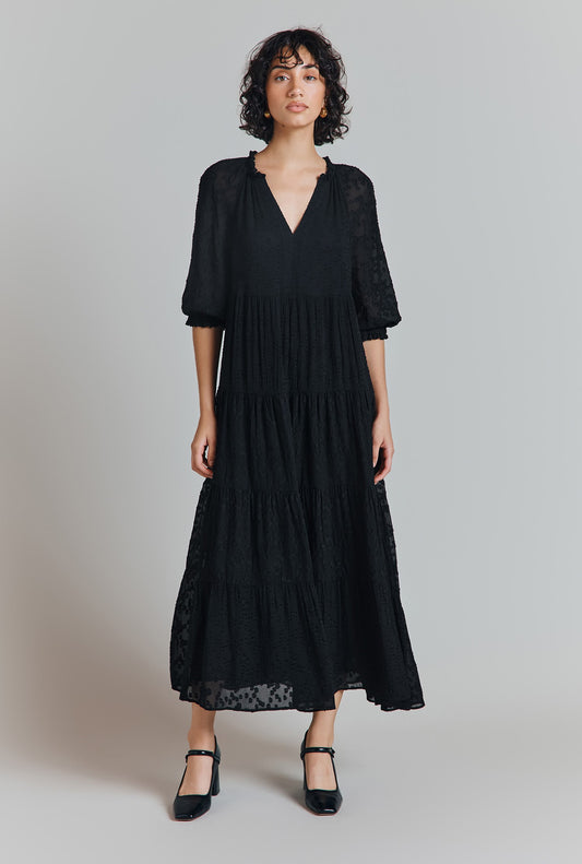 Bea Georgette Jacquard Tiered Midi Dress