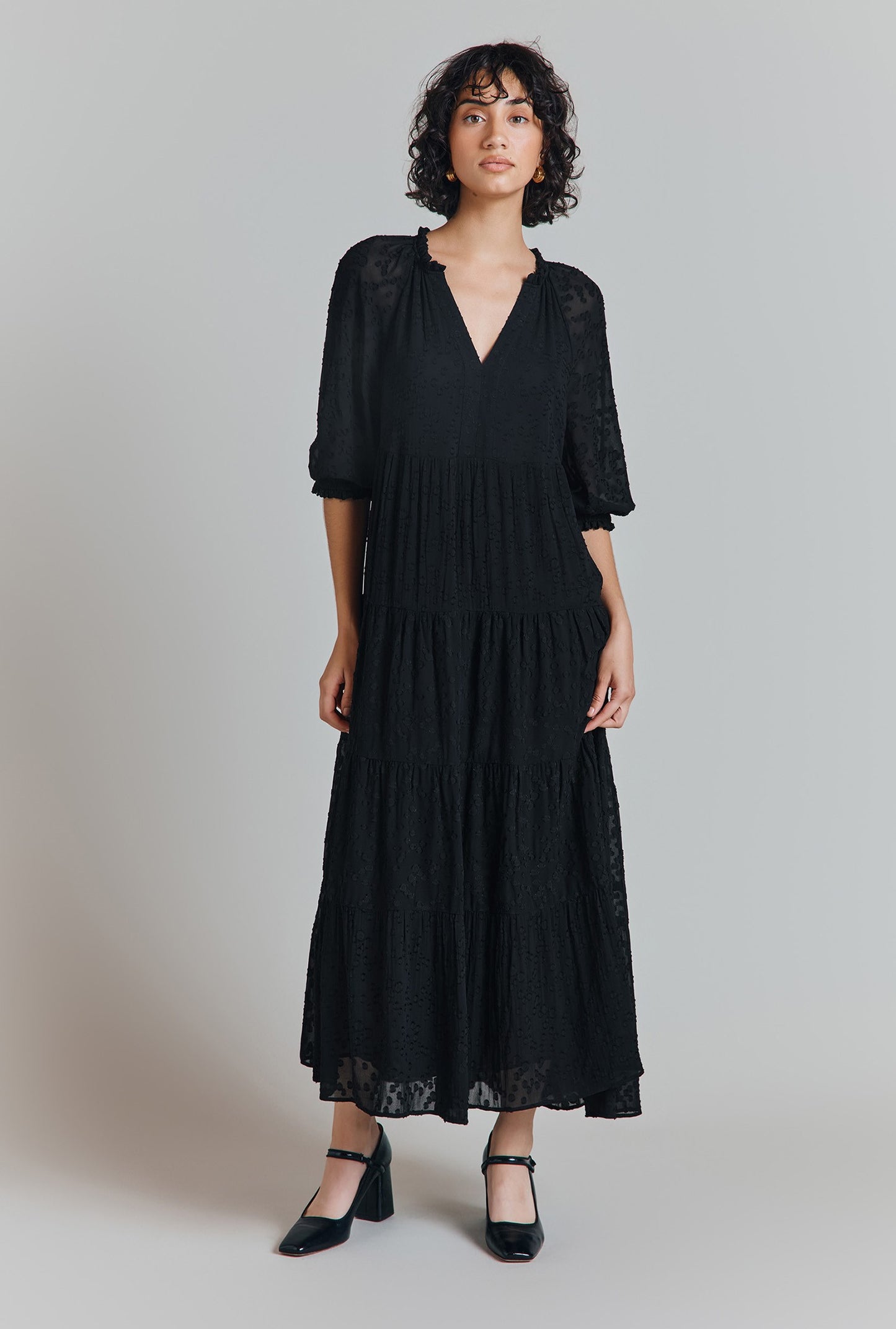 Bea Georgette Jacquard Tiered Midi Dress