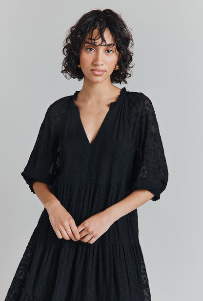 Bea Georgette Jacquard Tiered Midi Dress