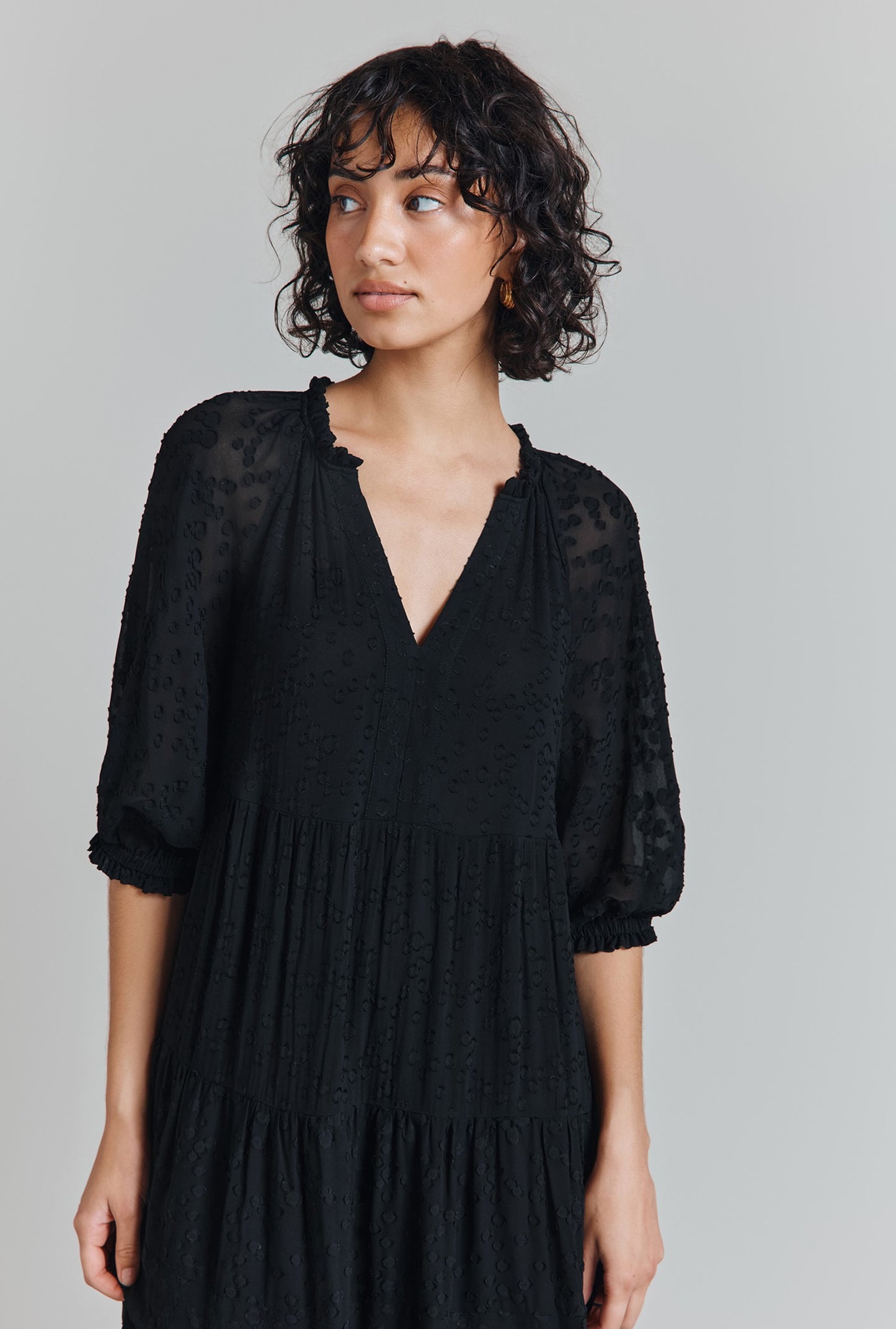 Bea Georgette Jacquard Tiered Midi Dress