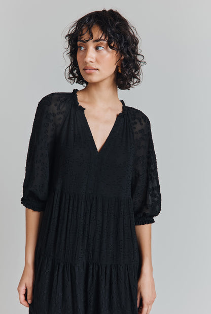 Bea Georgette Jacquard Tiered Midi Dress