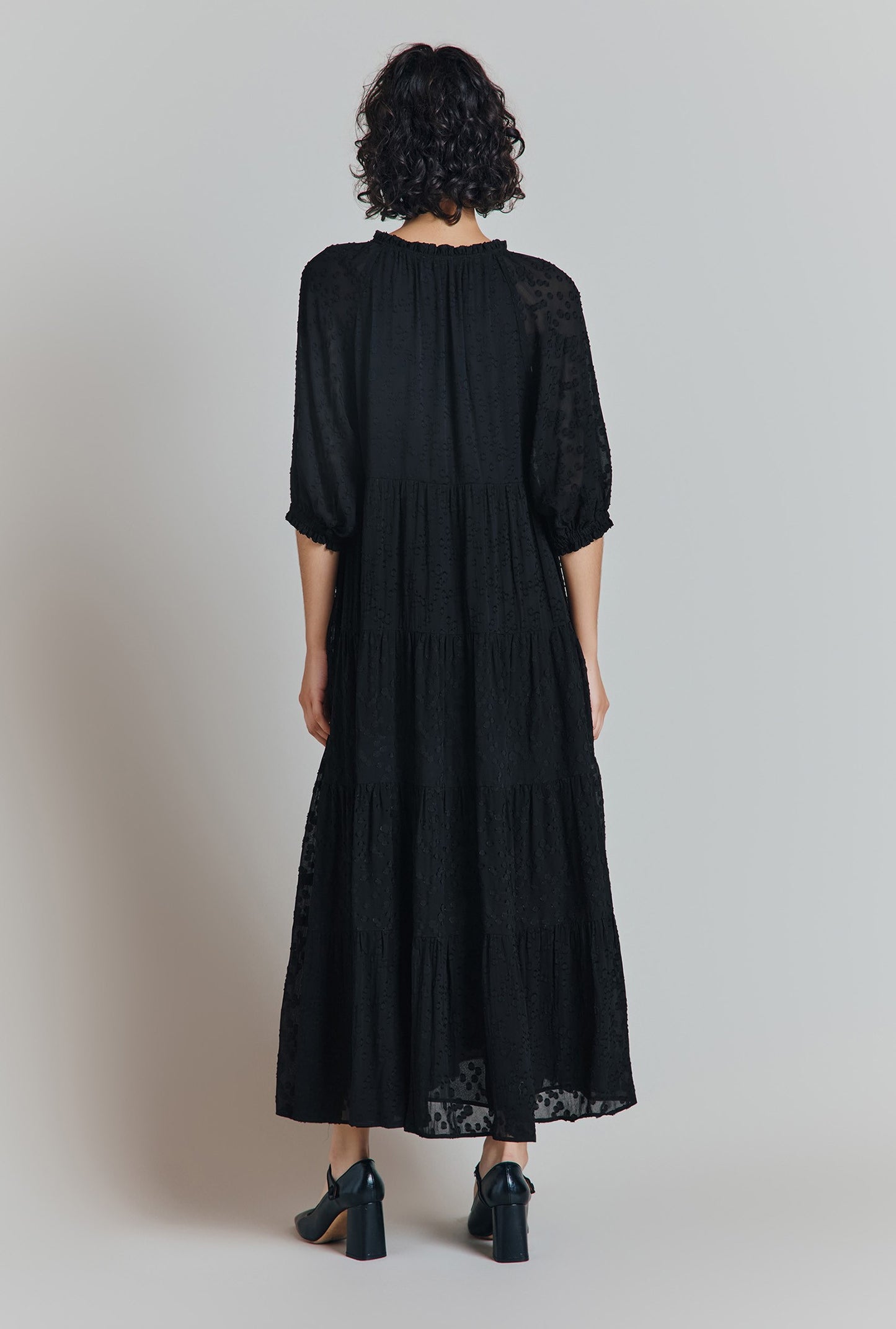 Bea Georgette Jacquard Tiered Midi Dress