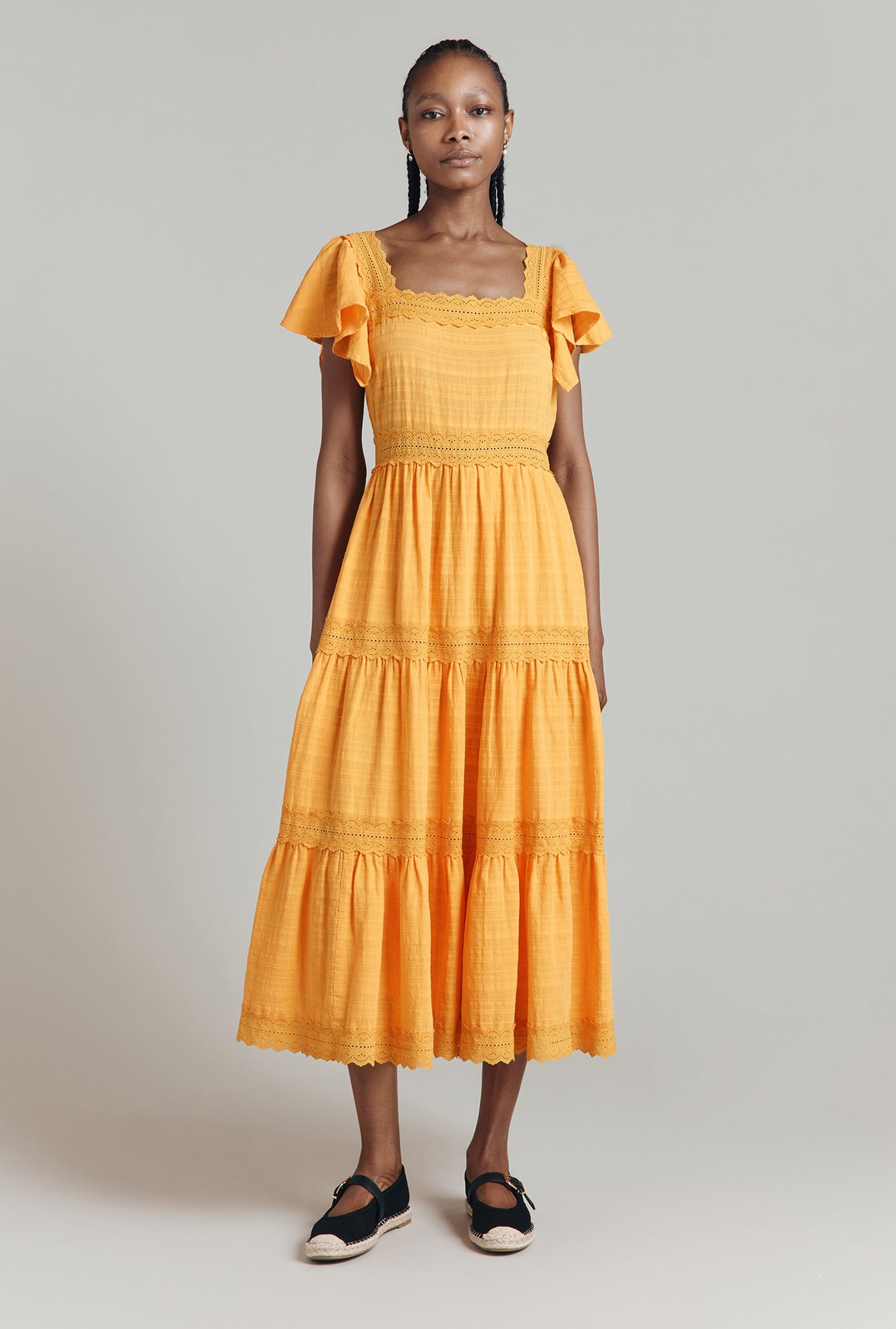 Rene'e Tiered Cotton Midi Dress
