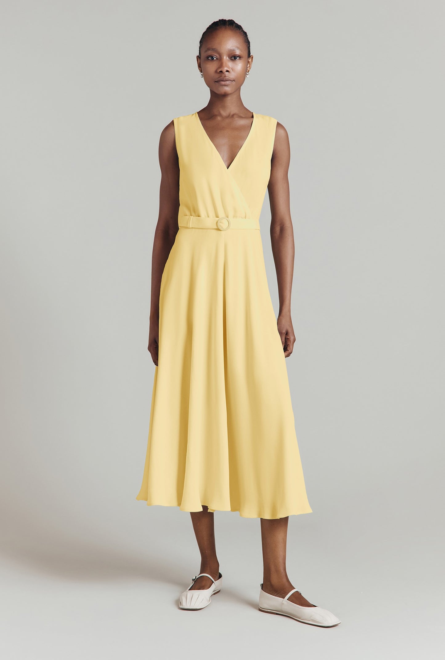 Ivy Crepe Belted Midi Dress