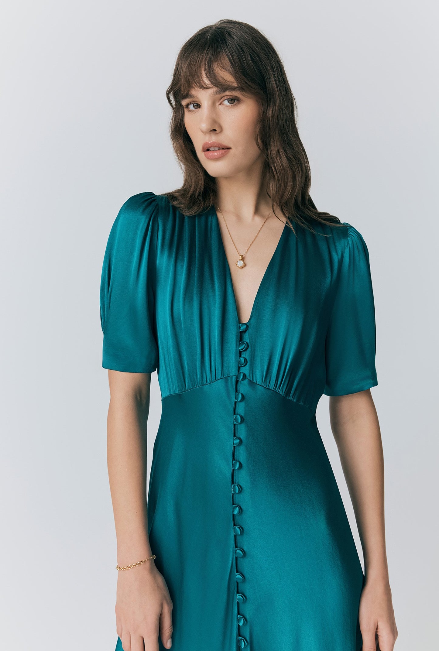 Madison Satin Button Through Dress