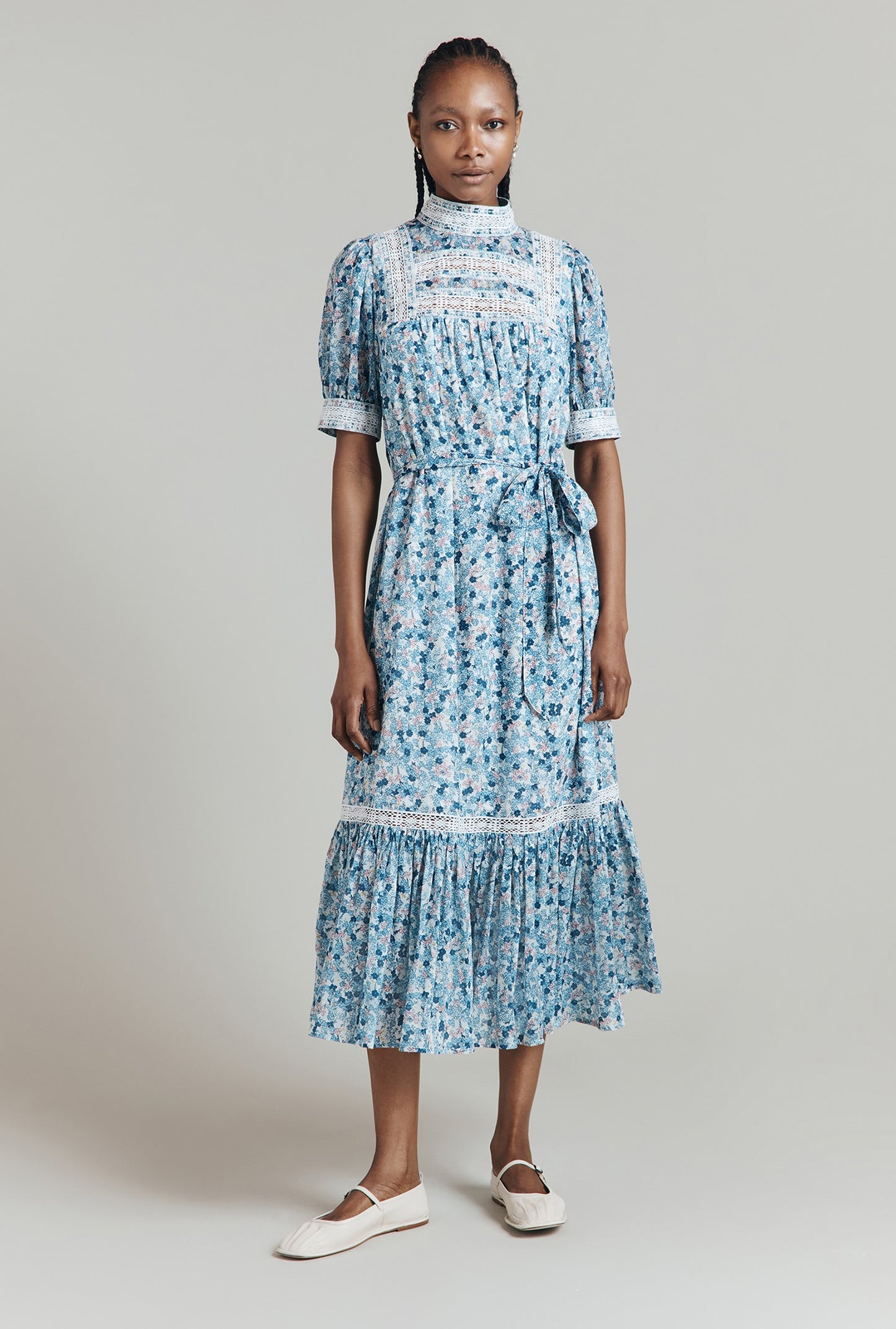Josephine Ditsy Floral Printed Cotton Lace Trim Dress