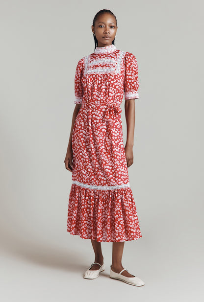 Josephine Ditsy Floral Printed Cotton Lace Trim Dress