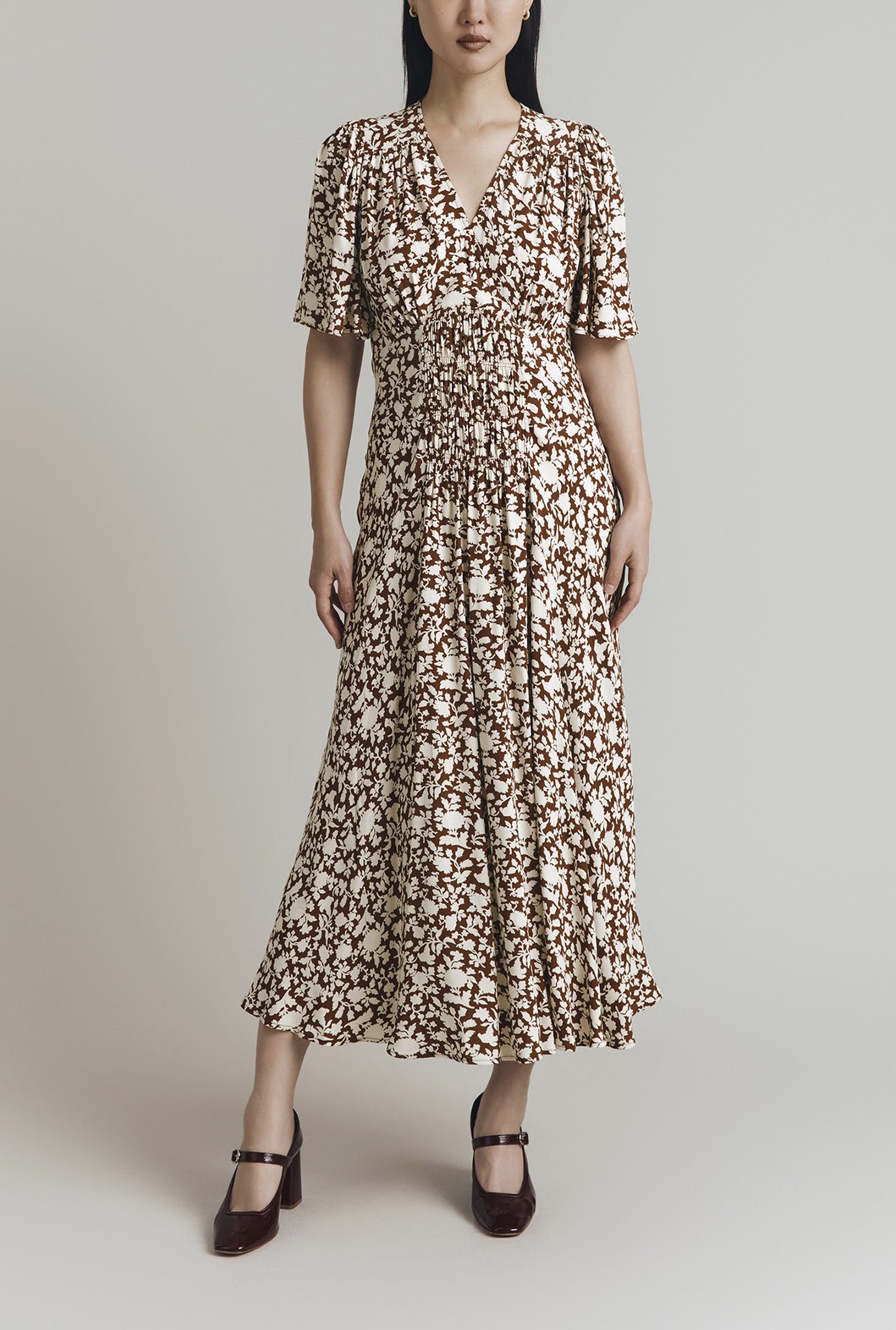 Minnie Crepe Printed Shirred Tea Dress