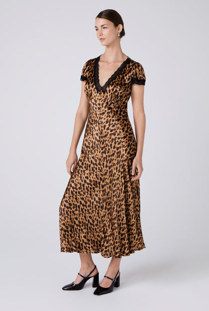 Lillie Leopard Print Satin Midi Dress