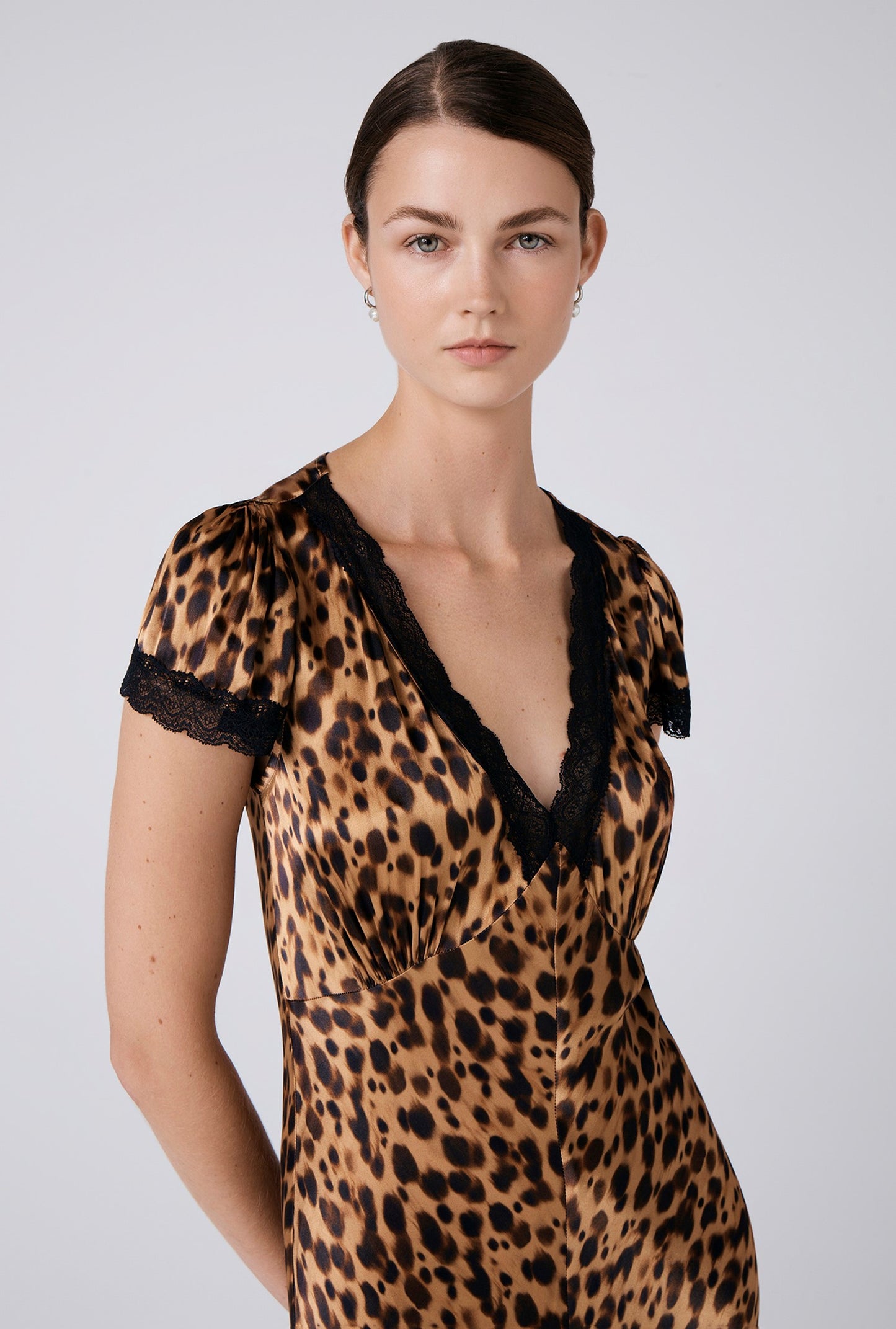 Lillie Leopard Print Satin Midi Dress