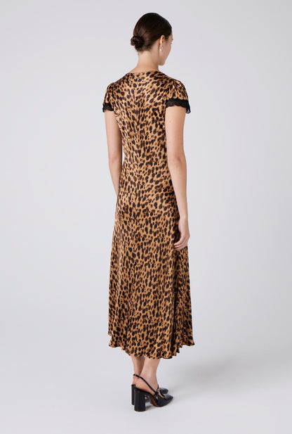 Lillie Leopard Print Satin Midi Dress