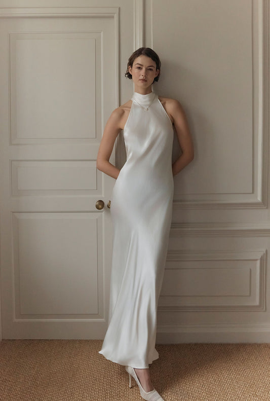 Amaia Halter Neck Satin Maxi Dress