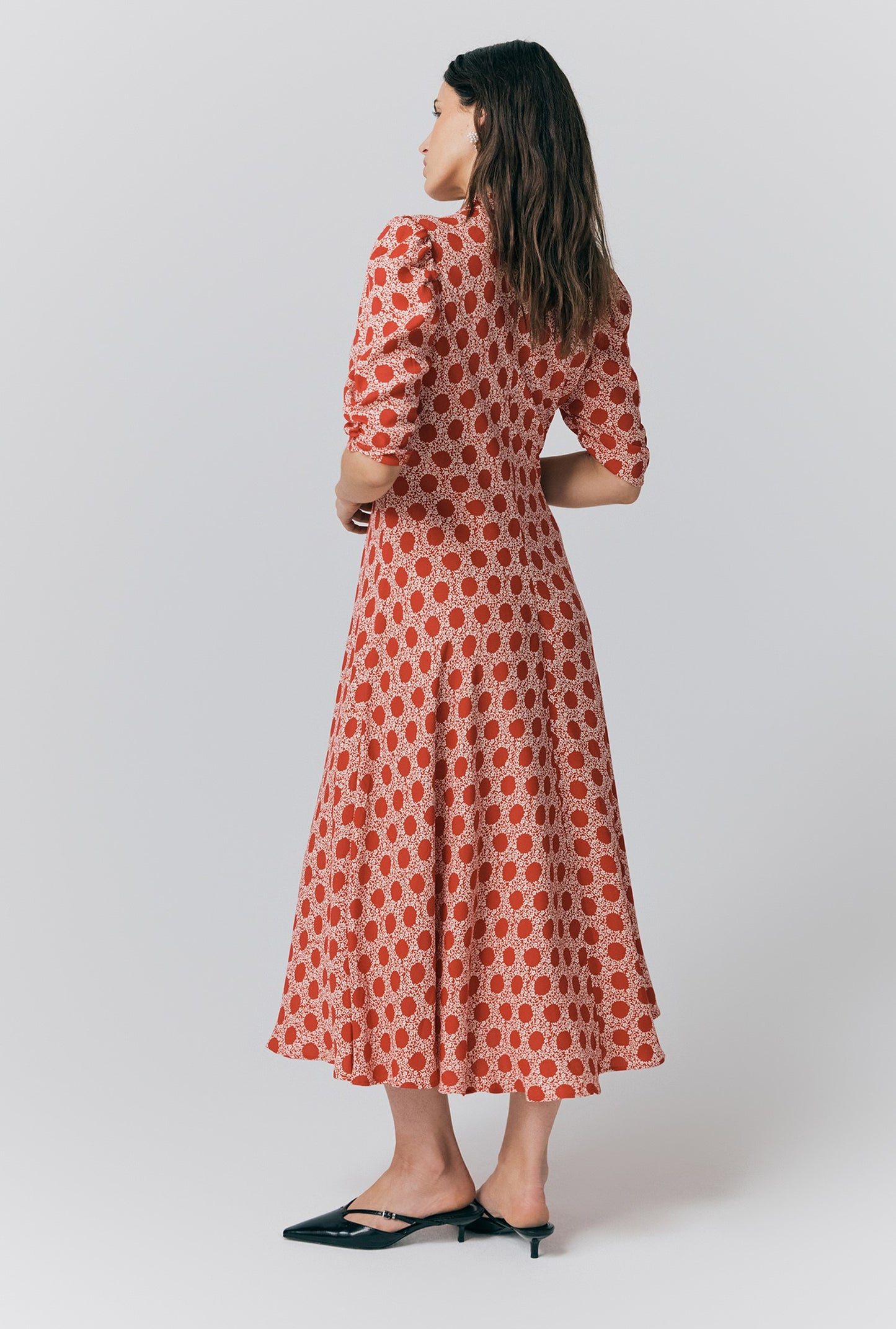 Madi Crepe Polka Dot Floral Midi Dress