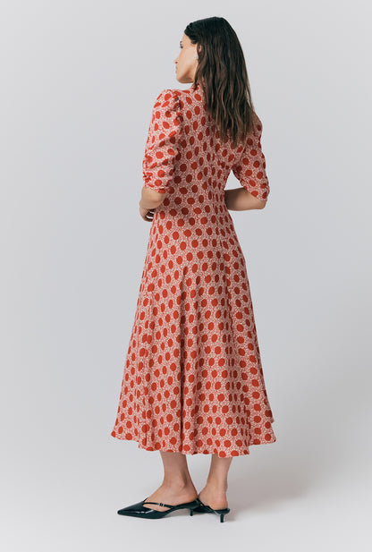 Madi Crepe Polka Dot Floral Midi Dress