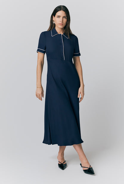 Sophia Crepe Collared Midi Shirt Dress