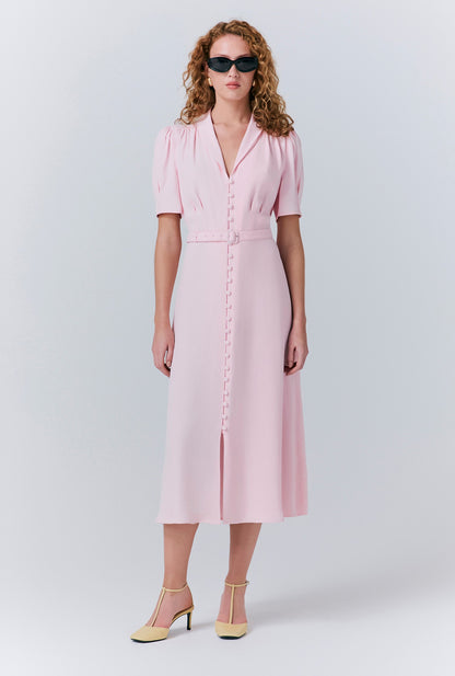 Rowan Button Crepe Midi Tea Dress