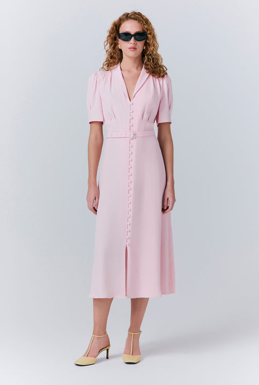 Rowan Button Crepe Midi Tea Dress
