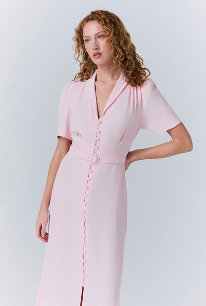 Rowan Button Crepe Midi Tea Dress