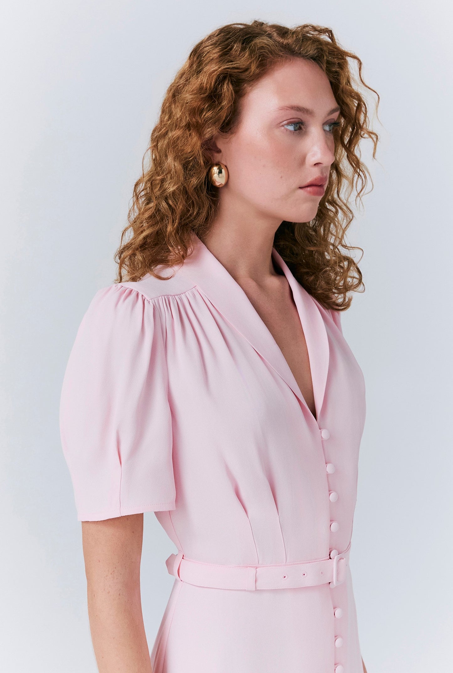 Rowan Button Crepe Midi Tea Dress