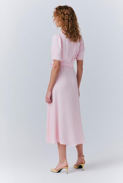 Rowan Button Crepe Midi Tea Dress