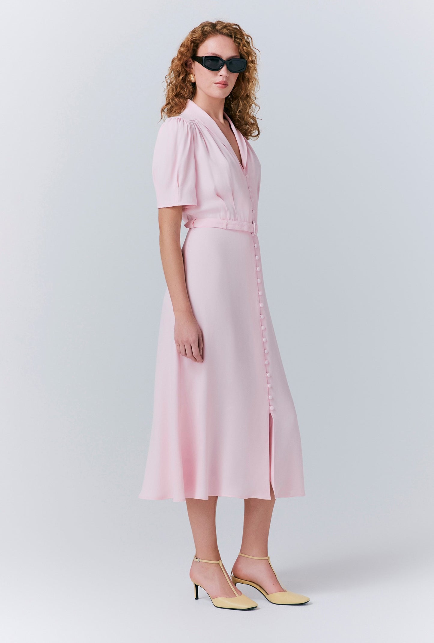 Rowan Button Crepe Midi Tea Dress