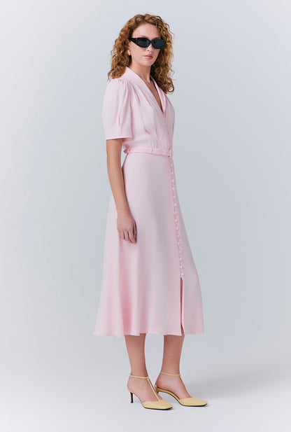 Rowan Button Crepe Midi Tea Dress