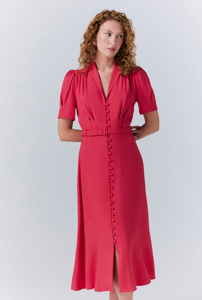 Rowan Button Crepe Midi Tea Dress