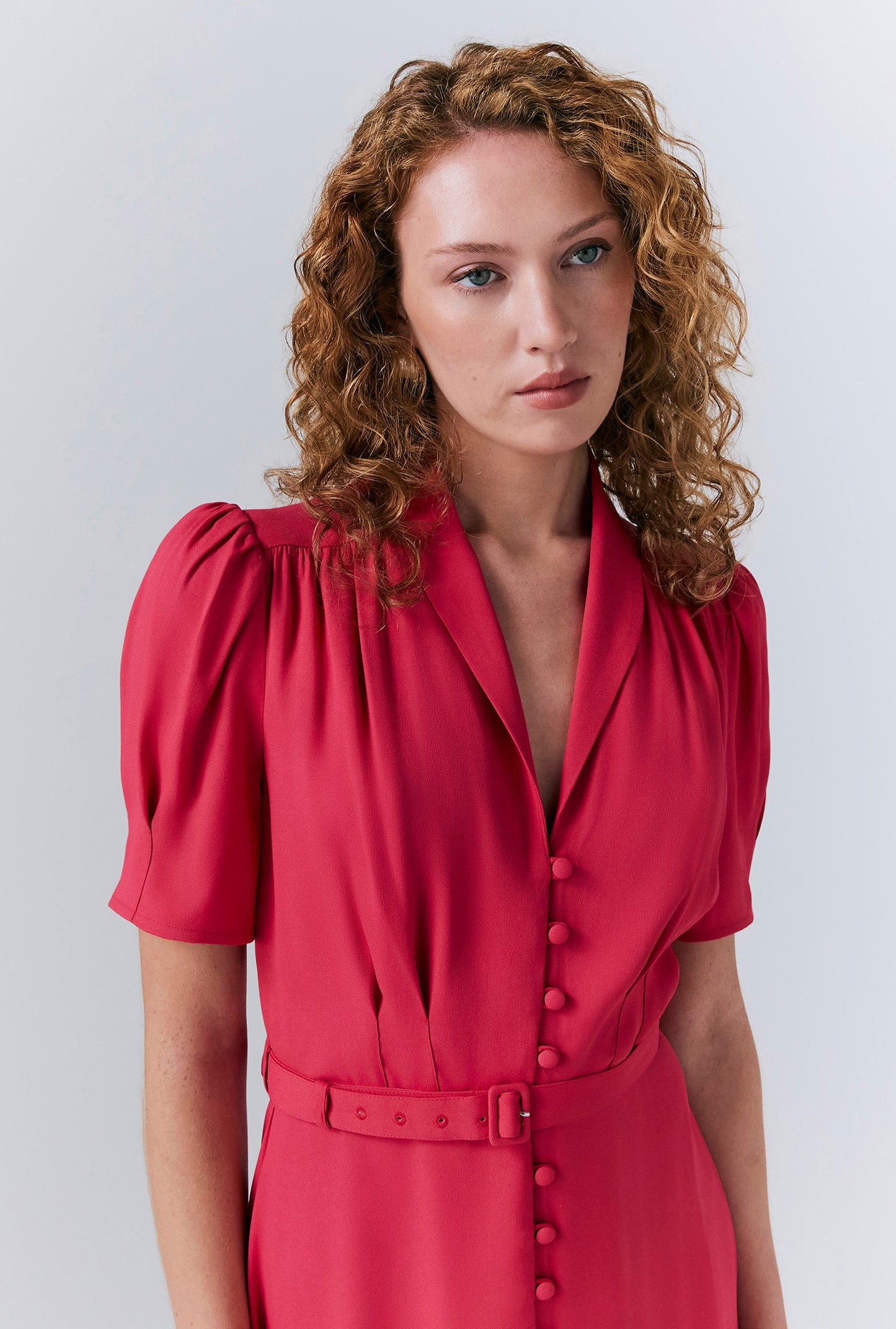 Rowan Button Crepe Midi Tea Dress