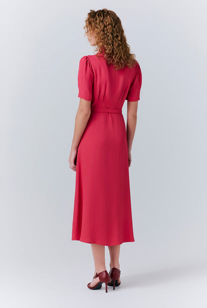 Rowan Button Crepe Midi Tea Dress