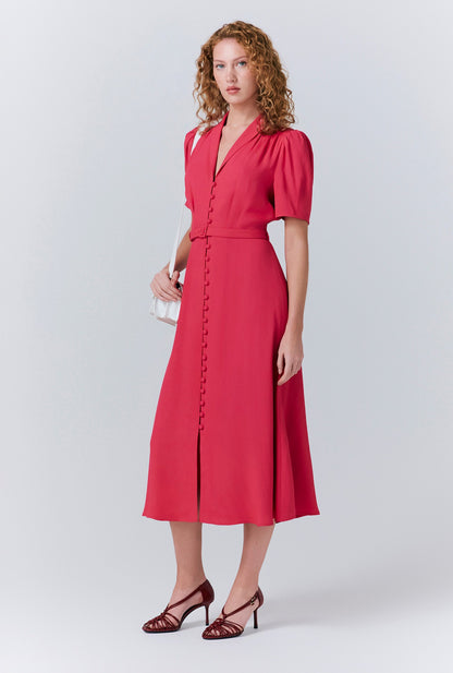 Rowan Button Crepe Midi Tea Dress