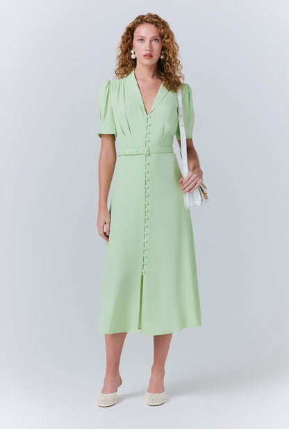 Rowan Button Crepe Midi Tea Dress