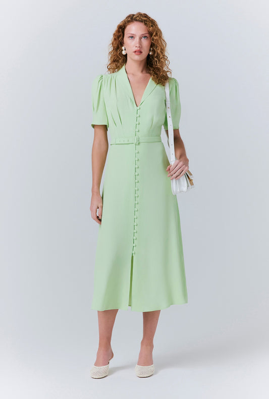 Rowan Button Crepe Midi Tea Dress