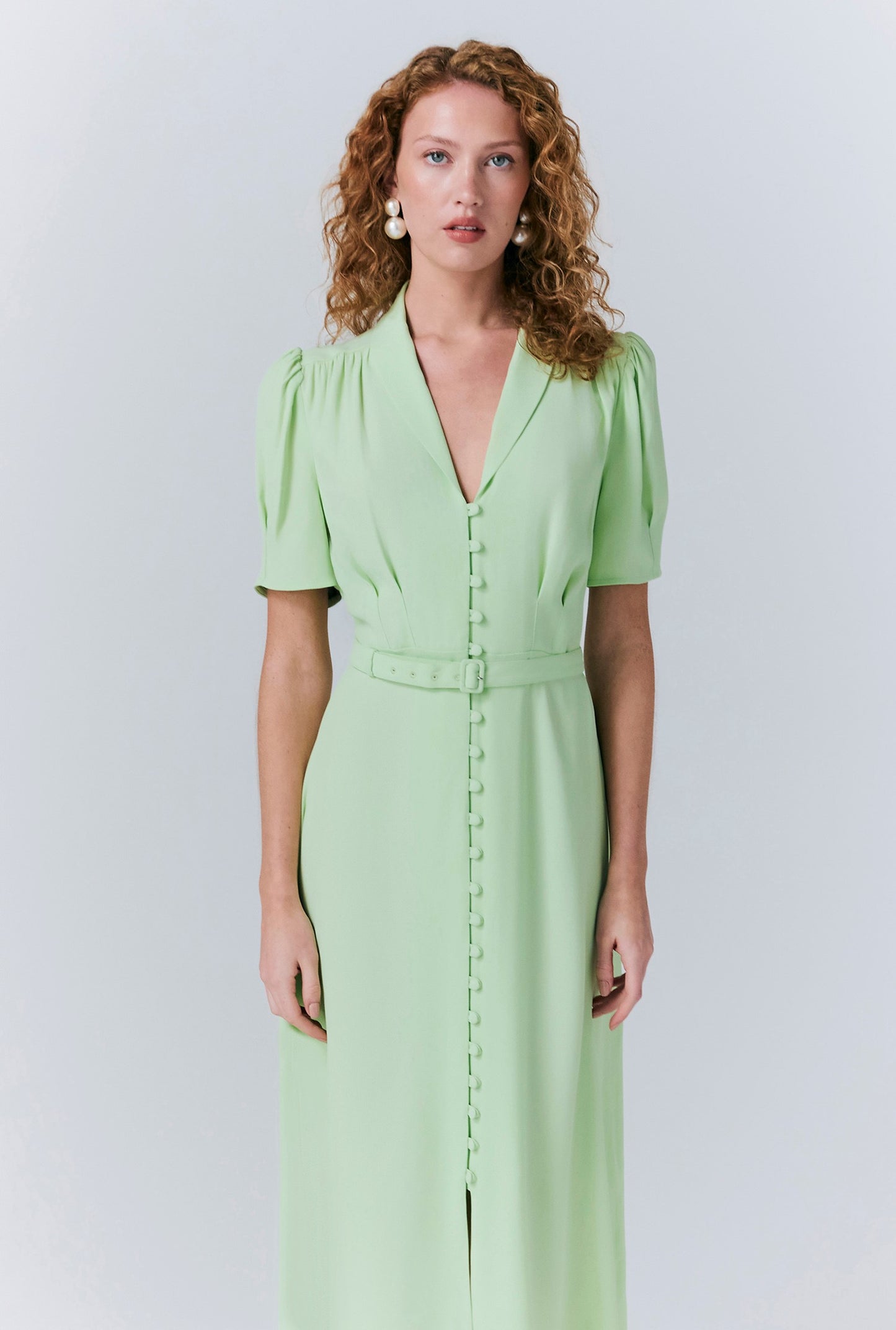 Rowan Button Crepe Midi Tea Dress