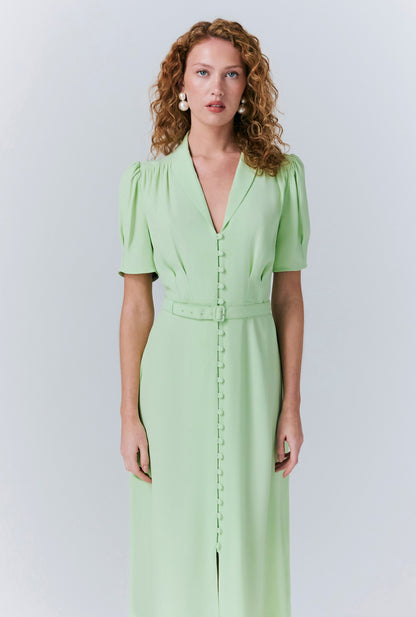 Rowan Button Crepe Midi Tea Dress