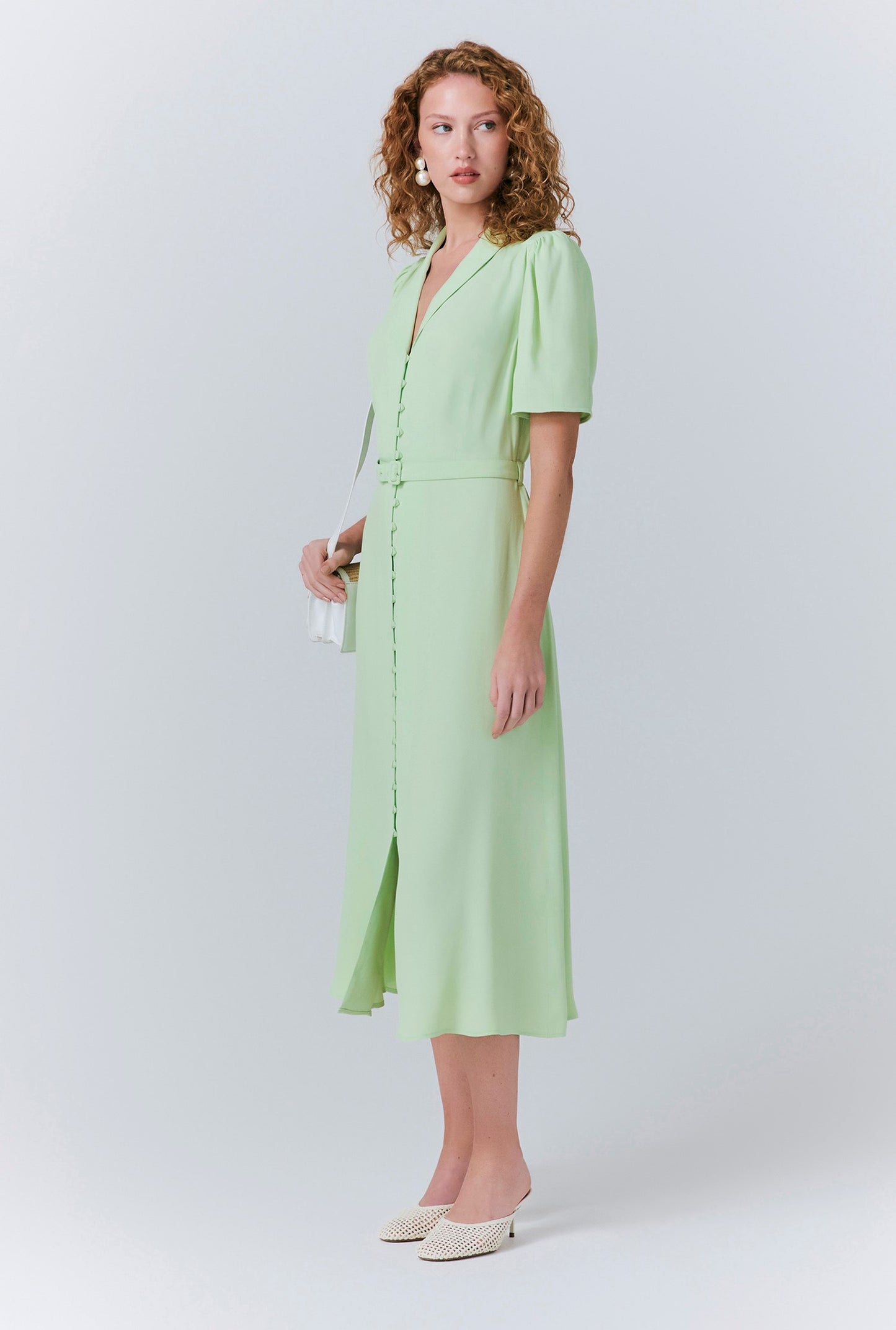 Rowan Button Crepe Midi Tea Dress