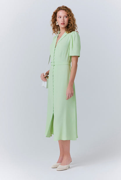 Rowan Button Crepe Midi Tea Dress